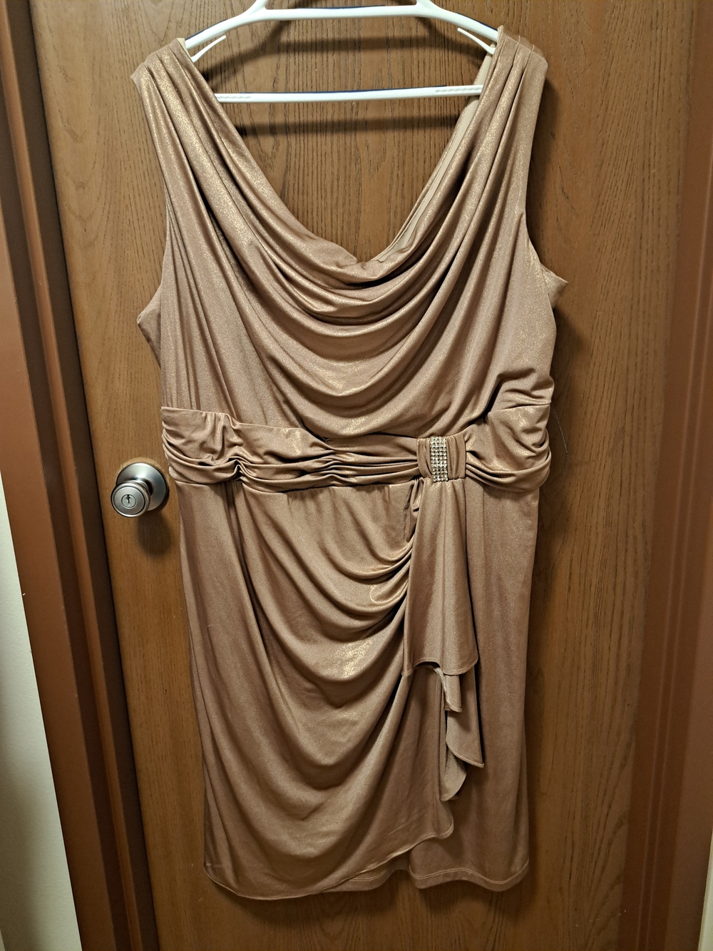 K Jordan Sleeveless Draped Midi Dress in Champagne Gold